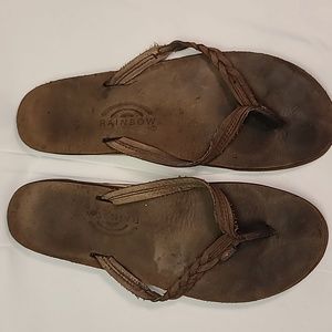 Rainbow Flirty Braidy leather flip flop sandals size 10 well worn